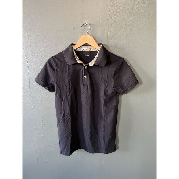 Jared Lang Black Short Sleeved Polo Shirt Rainbow Trim Men Size Small - Picture 1 of 4